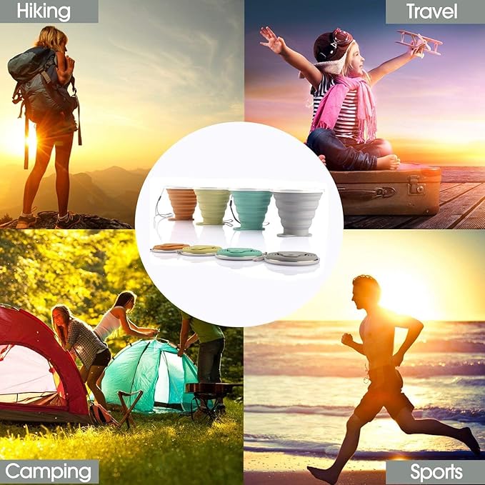 Collapsible Travel Cup | Silicone Folding Water Cups with Lids | Reusable Drinking Mugs Cup | Picnic Snacks Cups | Telescopic Camping Tumblers