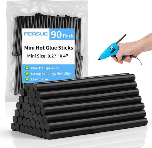 90 PCS Mini Hot Glue Sticks Bulk, Clear Glue Gun Sticks for Metal, Wood, Glass DIY Art Craft & School Projects Craft, Bond (Black, 4" X 0.27")