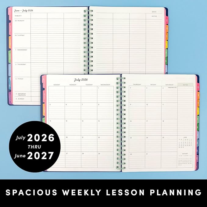 PAPERAGE Teacher Planner, Weekly & Monthly Academic Planner & Calendar, 12-Months, July 2026 - June 2027, (9.5" x 11"), Teacher Lesson Planning Book with Tabs, Stickers & Inner Pocket, Black