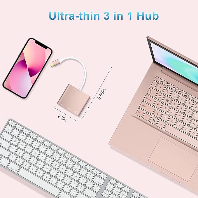 Battony Rose Gold USB C to HDTV Adapter Type-C Multiport AV Converter with 4K HDTV Output USD3.0 & USBC 100W Fasting Charging Compatible for MacBook/Mac Pro Air iPad Pro and More USB-C Port Device