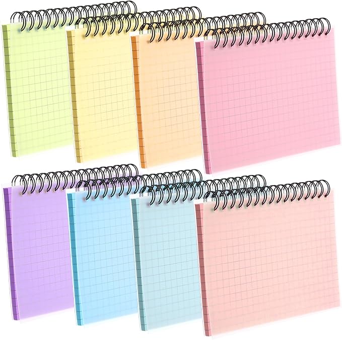 Yahenda 400 Pcs Spiral Index Cards 4x6 Inches Flash Cards with Rings Grid-lined Notecards Index Note Books with Waterproof Cover for Studying Back to School Office Supplies Taking to Do List(8 Color)
