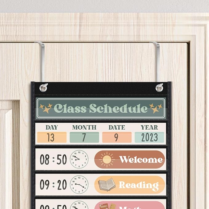 Boho Theme Daily Schedule Pocket Chart Set Decorate Your Classroom or Home for pre-Kindergarten to Grade 6, Black