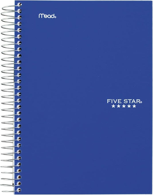 Five Star Spiral Notebook, 5 Subject, College Ruled Paper, 9-1/2" x 6", Blue (73659)
