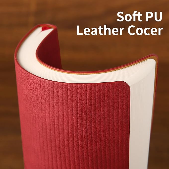 Lined Journal Notebook for Work College Ruled Note Book 5.79"x8.27" A5 PU Leather Daily Journaling 216 Pages for Women Men Writing Home School Supplies Business (Red)