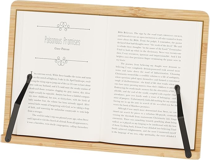 Bamboo Book Stand, Adjustable Book Holder, Music Stand - Lightweight and Stable for Cookbook, Textbook, Notebook, Desk Home Office Kitchen (Medium)