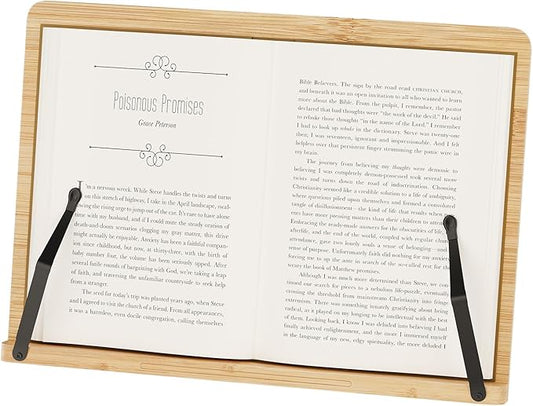 Bamboo Book Stand, Adjustable Book Holder, Music Stand - Lightweight and Stable for Cookbook, Textbook, Notebook, Desk Home Office Kitchen (Medium)