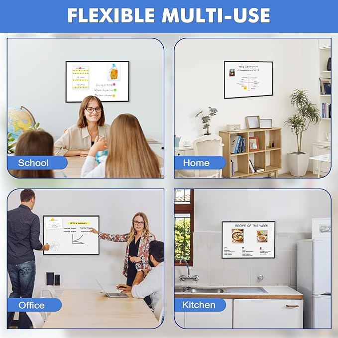 Double-Sided White Board Black Aluminium Frame, 36" x 24" Dry Erase Board Magnetic Whiteboard for Wall, Hanging Mounted Whiteboard Home, School, Office, Kitchen