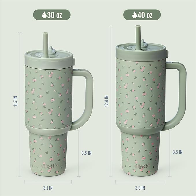 Ello Oasis 40oz Tumbler with Handle & Retracting Straw | Reusable Insulated Stainless Steel Cup 100% Leakproof | Gifts for Teens Women Men | Keeps Cold for 24 Hours | Cup Holder Friendly | Full Bloom