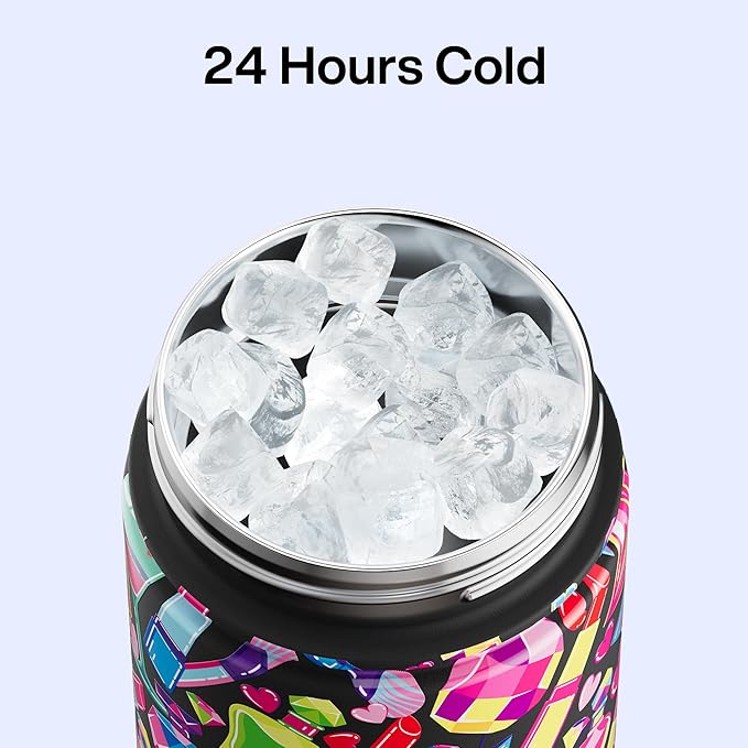 ENCOOL Insulated Water Bottle with Straw Stainless Steel Water Bottle, Leak-Proof, BPA-Free, Double Wall Vacuum Keeps Cold for 24 Hours for Sports, Travel, School (26 oz, Cosmetic Party)