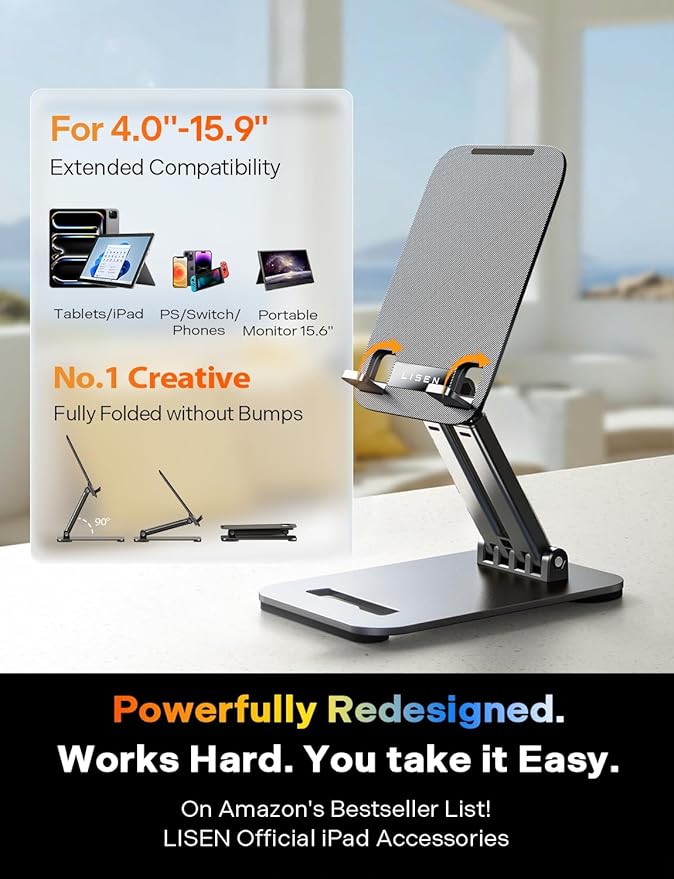 LISEN Tablet Stand, for iPad Stand Tablet Holder for Desk, Desk Accessories for Men Dorm Essentials Portable Monitor Stand for Apple iPad mini Accessories Switch Kindle