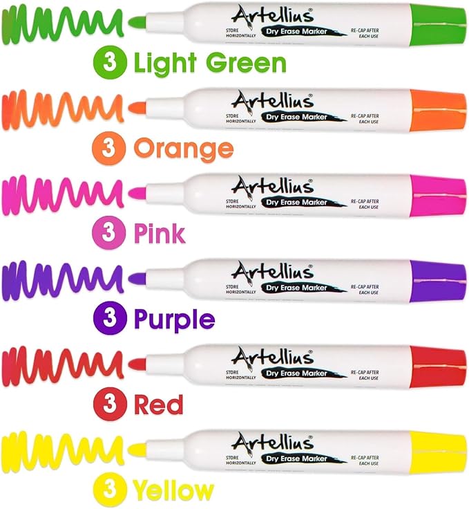 Artellius Dry Erase Markers - 120 Count, 12 Assorted Colors & 21 Black - Low-Odor Ink for Teacher Supplies - Easy Erase on Whiteboards & Wipeable Boards - Long-Lasting Ink for School Supplies