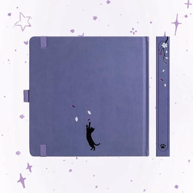 TIEFOSSI Square Dotted Journal, Cute Cat Journal for Women Girls, Dot Notebook with Pretty Sakura Pattern, Aesthetic Diary for Writing Journaling Drawing, Golden Edges, 8 x 8 IN