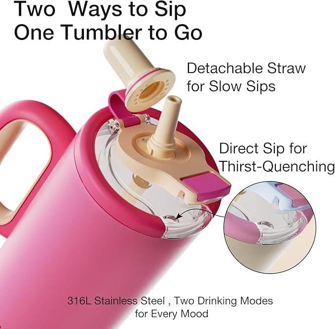 BABLOV 316L Stainless Steel Tumbler with Lid and Straw，40 oz Insulated Coffee Tumbler with Handle for Tea,Cold Hot Beverages at Home Office or on the Go Travel Mugs