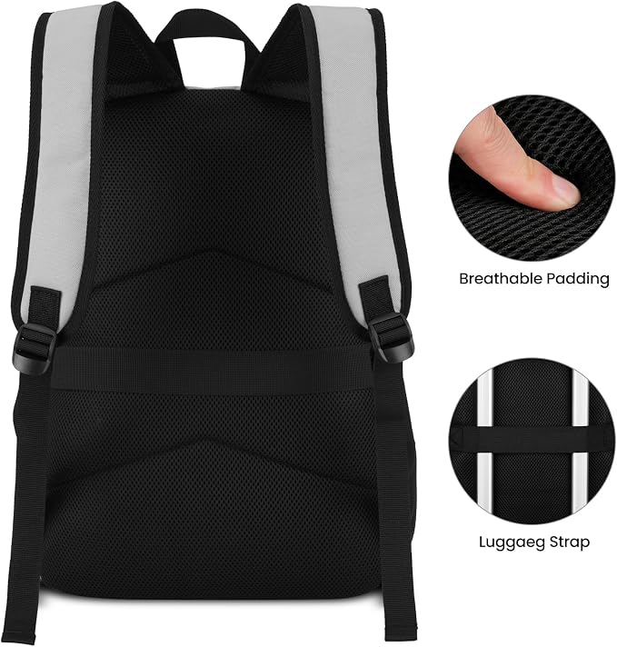 ZUBOND Unisex Grey Backpack for School & Travel - Lightweight Laptop Backpack Fits 15.6 Inch Notebook, Water Bottle Pocket - Ideal for Teens, College Students, Adults