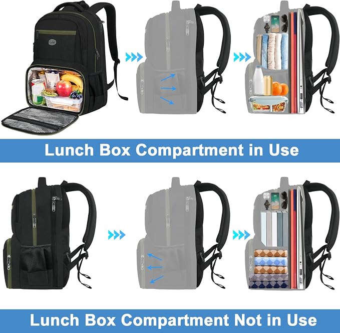 MATEIN Laptop Backpack for Men with Lunch Compartment, 17 Inch Professional Work Back Pack with Padded Straps, Insulated Lunch Backpack for Office Commute, Anti Theft TSA Business Travel Work Bag