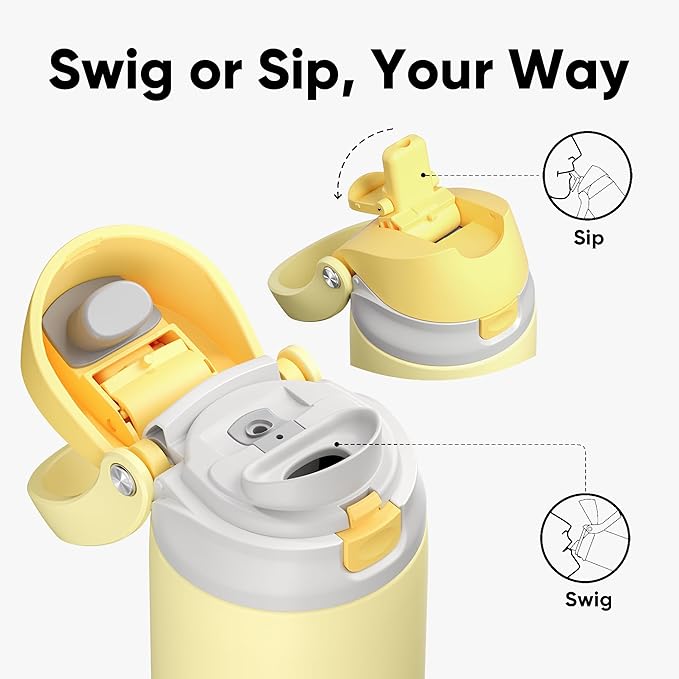 ENCOOL Leakproof Insulated Water Bottle with Straw Dual-Sip Water Bottle Bag-Safe Design for Work, Commute & Gym – Keeps Drinks Cold All Day, 18 oz, Butter Yellow