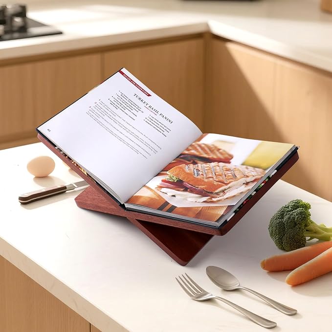 Book Stand for Reading - Solid Sapele Wood Book Holder for Open and Closed Books, Cookbook, Magazines, Textbooks