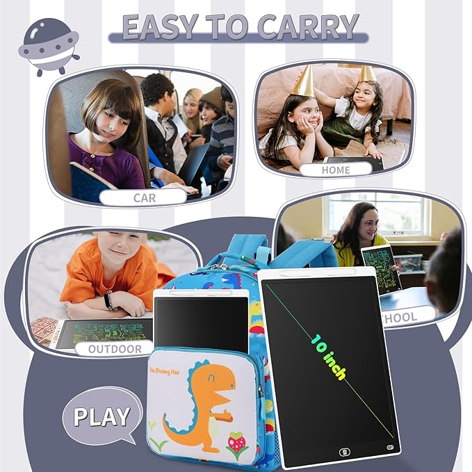 [2 Pack] Genialba LCD Writing Tablet 10-Inch Colorful Doodle Board, Toddler Learning Educational Toys Gifts for 3-8 Years Old Girls and Boys, Electronic Drawing Pad for Kids (Black&White)