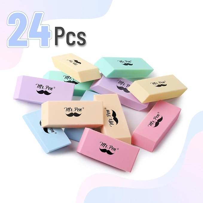 Mr. Pen- Pencil Eraser, 24 Pack, Pastel Colors