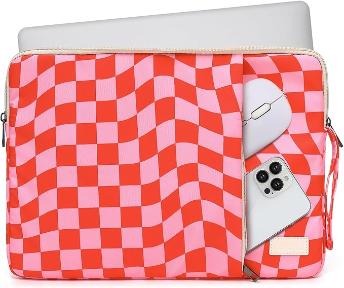 Laptop Sleeve 13.3 inch14 Inch, 15.6inchWater Resistant Traveling Computer Cover with Handle, Shockproof Protective Carrying Laptop Case (Y8-Pink Checker, 15 inch-15.6 inch)