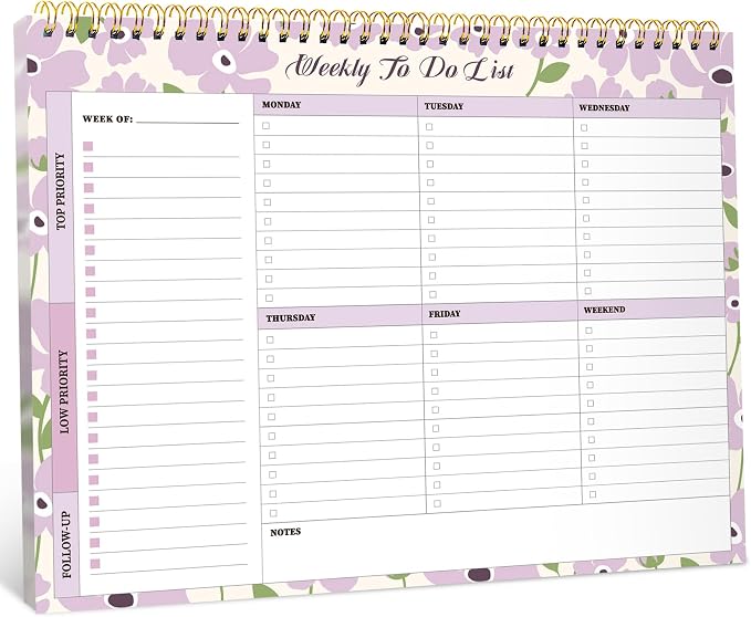Weekly To Do List Notepad with 52 Undated Sheets（8.5"×11"）- Weekly Desk Planner for Women & Man, Work and Home - Lilac Whisper