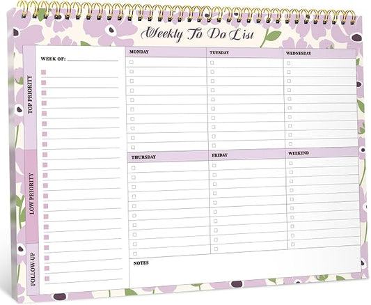 Weekly To Do List Notepad with 52 Undated Sheets（8.5"×11"）- Weekly Desk Planner for Women & Man, Work and Home - Lilac Whisper
