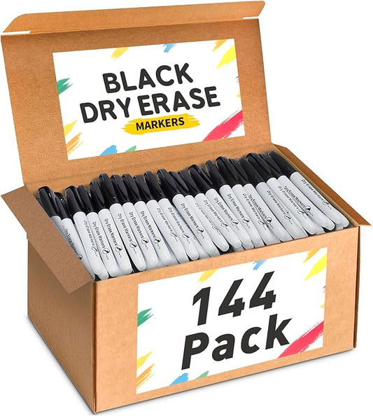 V-Opitos 144 Pack Fine Tip Dry Erase Markers - Bulk Whiteboard Erasable Black Markers, Ideal for School Classroom Office Supplies, Non-Toxic & Easy Clean for White board