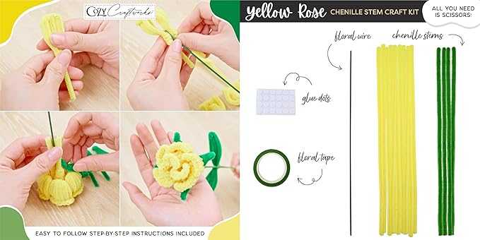WeVeel Chenille Stem Flower Craft Kit for Adults – Create 6 Colorful Blooms (Lily, Rose, Calla Lily, Tulip, Gerbera & Daisy) – Relaxing DIY Arts & Crafts Kit with All Supplies