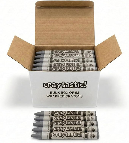 Craytastic! Bulk Wrapped Crayons Box of 52 (Gray) for Crafting, Parties, Kids - Paper Wrapped - Safety Tested Compliant with ASTM D-4236