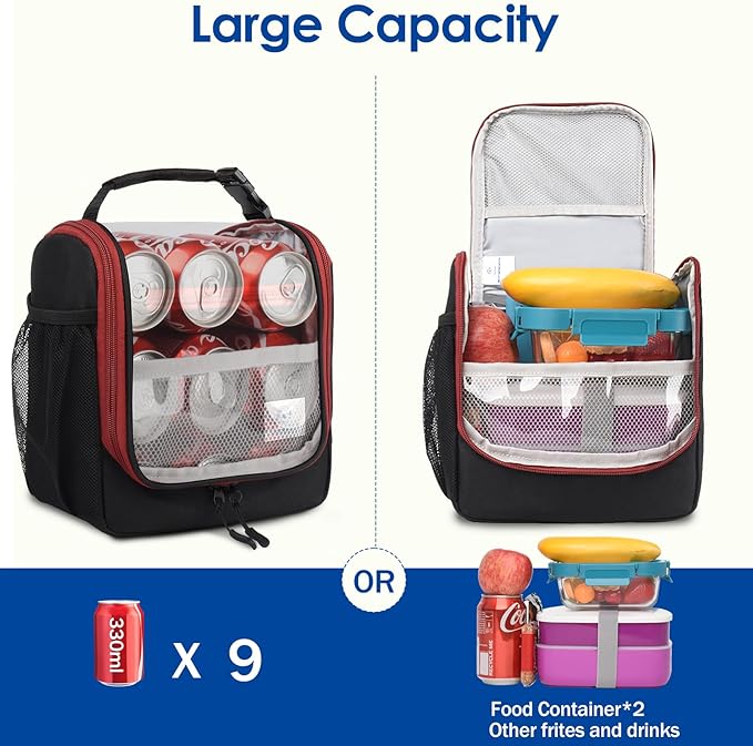 Genteen Kids Lunch Box, Insulated Lunch Bag for Kids, Toddler, Girl, and Boy; Holds Lunch Box, Water Bottle, & Snacks; Easy-Clean Water-Resistant Fabric & Multiple Zippered Pockets (Black/Yellow Pink)