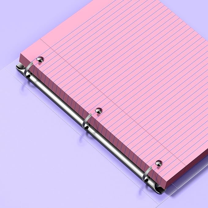 Loose Leaf Paper, 8x10.5 College Ruled, Notebook Paper for 3 Ring Binders, Pink Binder Notebook, 3 Hole Punch Paper, 100 Sheets/pack, 1 Pack