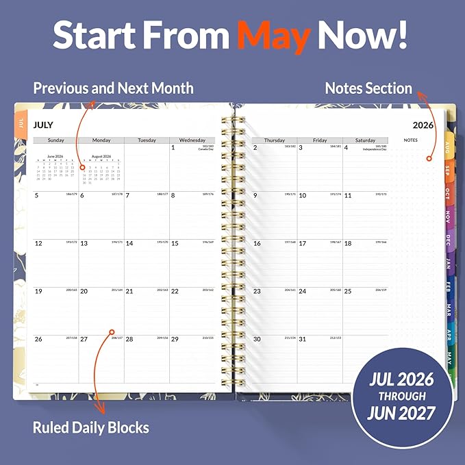 SUNEE 2026-2027 Appointment Book, Quarter-Hourly, Weekly & Monthly - from July 2026 to June 2027, 6.4"x8.3" Academic Planner, Flexible Cover, Note Pages, Bookmark, Spiral Binding, Vintage