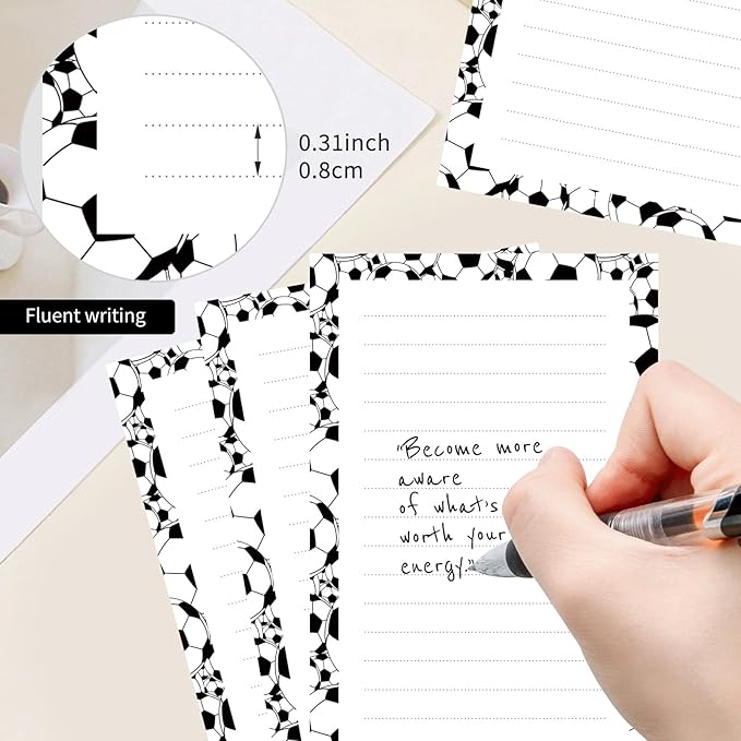 2 Pack Lined Sticky Notes 4x6 in, Cute Self-Stick Notepads with Lines, Large Memo Pads Strong Adhesive for Office, Home Black White Soccer