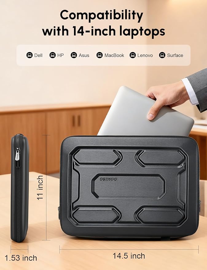 DOMISO 13.3 inch Laptop Sleeve Shoulder Bag Shockproof Waterproof Computer Bag EVA Protective Carrying Case Handbag for 13-13.3" Notebooks/13 MacBook Air/Pro Retina/Dell XPS 13/Samsung/HP, Black