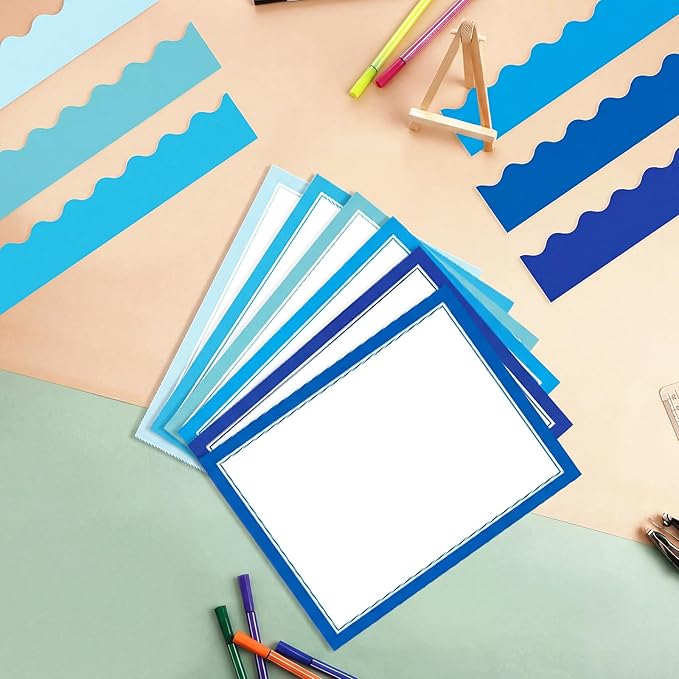 90 Pcs Science Fair Board Supplies Include 72 Trim Scalloped Bulletin Borders 18 Presentation Board Subtitles for Classroom Office Display (Ocean)