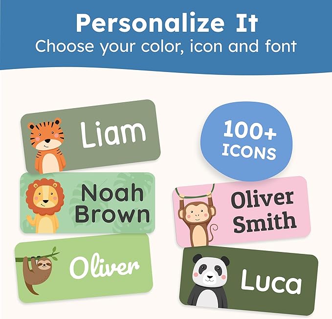 Personalized Name Labels for Kids (140 Labels) - Durable & Waterproof Custom Name Stickers for Clothing Tags, School Supplies, Camp & Daycare - Adventure (1.2”x0.5”)