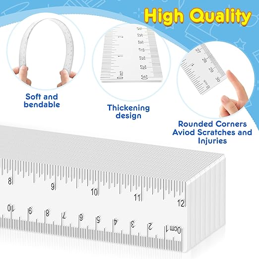 32 Pack Clear Plastic Ruler 12 Inch, Rulers Bulk for Classroom, Transparent Ruler with Centimeters and Inches, Kids Metric Ruler for School, Ideal Back to School Office Home Supplies