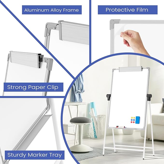 Large Double Sided White Board with Stands, 40" x 28" A-Stand Dry Erase Board Easel, Portable Flip Chart Easel with Height Adjustable Design for Home, School, Office