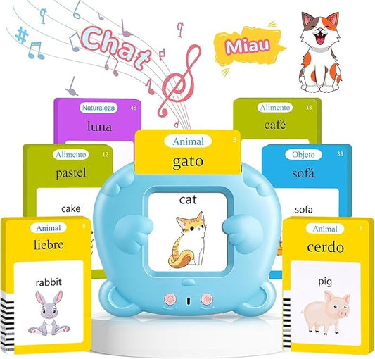 Spanish & English Talking Flash Cards for Toddler, Bilingual Flash Cards Learning Montessori Toys with 224 Sight Words, Speech Therapy Toys for Children Sensory Preschool Education
