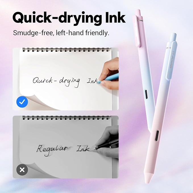Writech Retractable Gel Ink Pens: 8ct Black Ink 0.5mm Fine Point Tip Pen Comfort Grip Smooth Writing with Aesthetic Gradient Color Barrel for Journaling Note Taking Sketching No Bleed & Smear