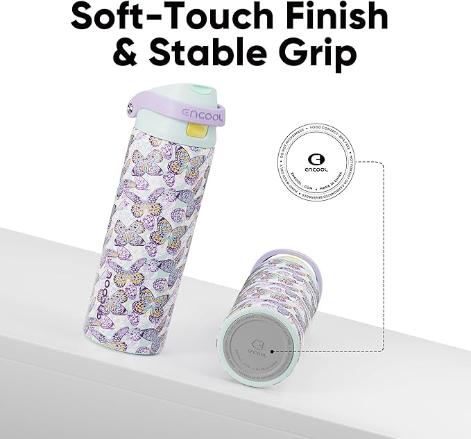 ENCOOL Leakproof Insulated Water Bottle with Straw Dual-Sip Water Bottle Bag-Safe Design for Work, Commute & Gym – Keeps Drinks Cold All Day, 32 oz, Mosaic Butterfly
