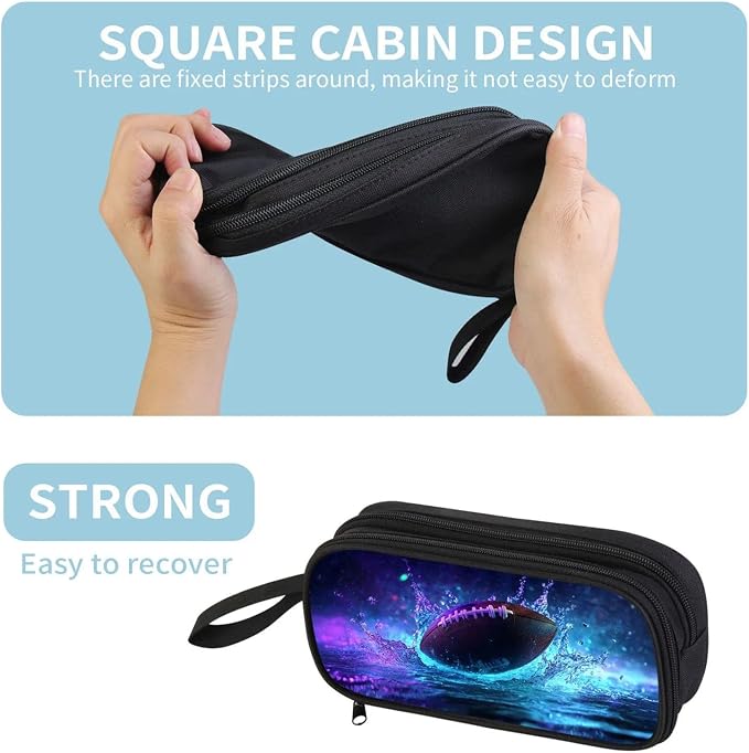 Firmiso Kids Pencil Case, Football Pattern, Large Capacity Double Zipper Pencil Pouch with Compartments, Durable Polyester School Supplies Organizer, Pen Bag for Boys Girls Students