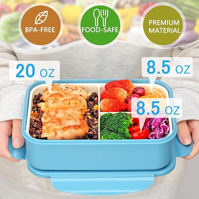 LOVINA Bento Lunch Box for Adults Kids - 1100ML/Built-in Utensil, BPA-Free | Durable, Lightweight Lunch Box Container, Perfect Size for On-the-Go Meal, Food-Safe Materials(Blue)