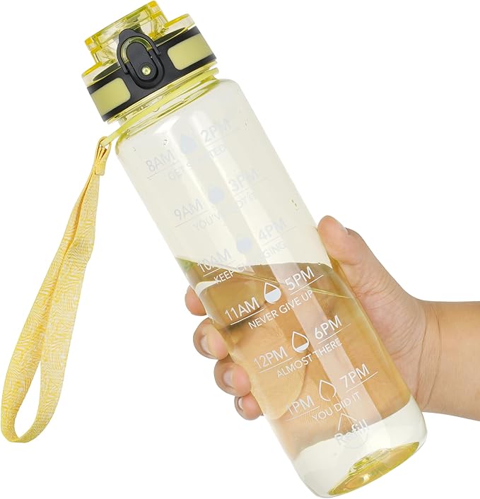 OLDLEY Water Bottle, 32oz Motivational Sports Water Bottle with Time Marker - Times to Drink - Tritan, BPA Free, Wide Mouth Leakproof, Anniversary Birthday Gifts for Men Women,Clear Star (1 Bottle)