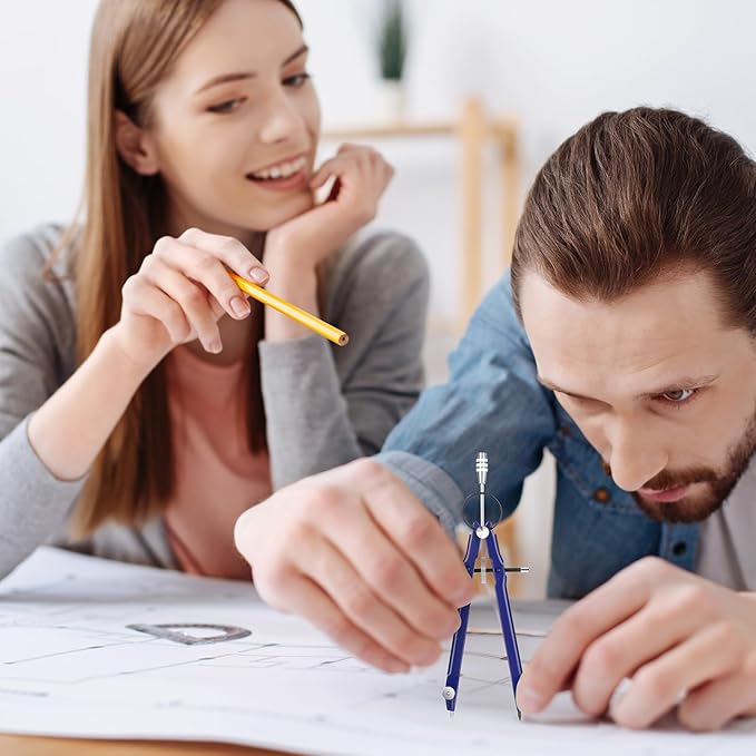 EBOOT Student Geometry Math Set, Metal Drawing Compass and 6 Inch Clear Swing Arm Protractors 180 Degree Math Protractor(Blue)