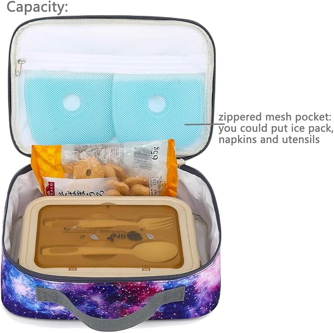 FlowFly Kids Lunch box Insulated Soft Bag Mini Cooler Back to School Thermal Meal Tote Kit for Girls, Boys,Galaxy
