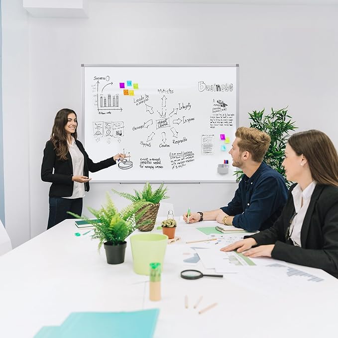 SWANCROWN Large White Board Dry Erase 60" x 48" Presentation Magnetic Whiteboard with Long Pen Tray, 5' x 4' Large Dry Erase Board for Wall, School, Office and Home