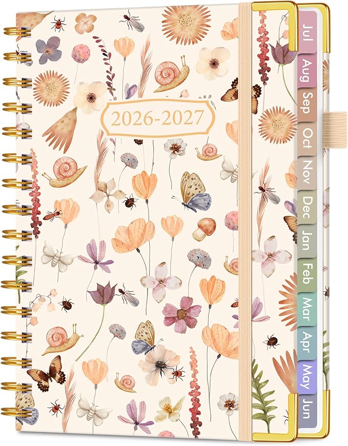 Academic Planner 2026-2027, Hardcover Weekly and Monthly Calendar Planner from July 2026 - June 2027, Daily Agenda Planners with Tabs, College School Organizer for Student Teacher, A5 (6.1" x 8.2"), Insect Garden