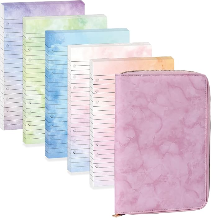 100 Sheets Gradient A5 Refill Papers for Planner Binder Insert with Pink Pu Leather Binder Cover, Refillable 6 Ring Binder Journal with 120GSM Thick Watercolor Notebook Fillers for Girls Women