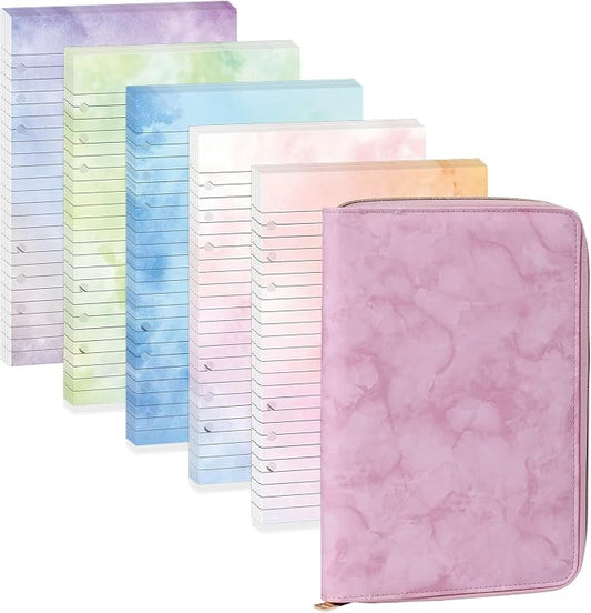 100 Sheets Gradient A5 Refill Papers for Planner Binder Insert with Pink Pu Leather Binder Cover, Refillable 6 Ring Binder Journal with 120GSM Thick Watercolor Notebook Fillers for Girls Women